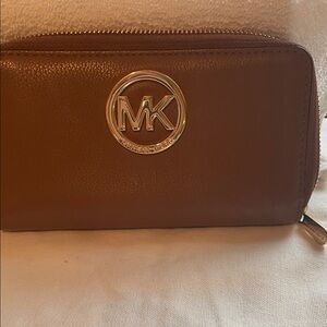 Michael Kors Tan Pebbled Leather Zip Wallet